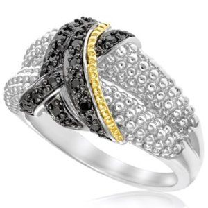 ASTONISHING Ring w/Black Diamonds in 18k Yellow Gold and Sterling Silver